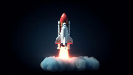3D Rendering Rocket Space Launching Illustration, International Day for Human Space Flight concept