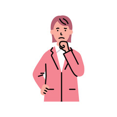 人物_ビジネス03_女性_上半身_顎に手を当てる_悩む