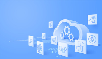 3d Cloud computing service management. Digital technology background. Vector art illustration