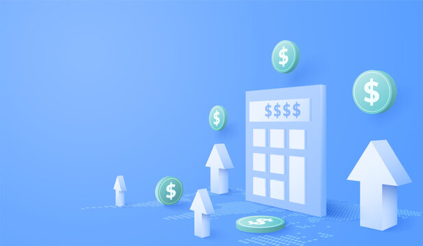 3d Calculator and dollar money. financial management concept. Tax calculating and accounting. vector art illustration. - Powered by Adobe