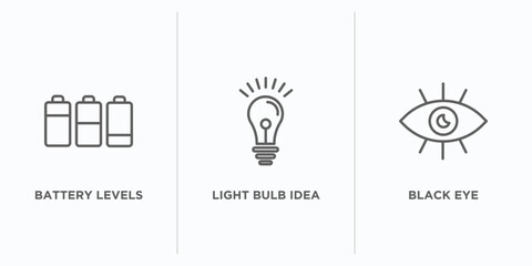 technology outline icons set. thin line icons such as battery levels, light bulb idea, black eye vector. linear icon sheet can be used web and mobile