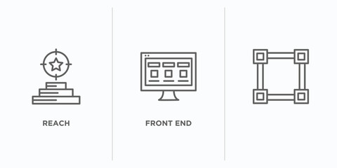 technology outline icons set. thin line icons such as reach, front end, vector. linear icon sheet can be used web and mobile