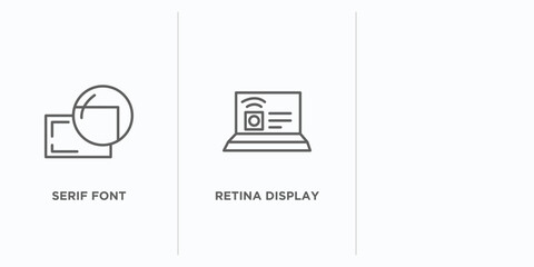 technology outline icons set. thin line icons such as serif font, retina display, internet value vector. linear icon sheet can be used web and mobile