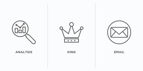 strategy outline icons set. thin line icons such as analysis, king, email vector. linear icon sheet can be used web and mobile