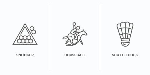 sport collection. thin outline icons set. thin line icons such as snooker, horseball, shuttlecock vector. linear icon sheet can be used web and mobile