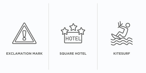 Naklejka premium signs outline icons set. thin line icons such as exclamation mark, square hotel, kitesurf vector. linear icon sheet can be used web and mobile