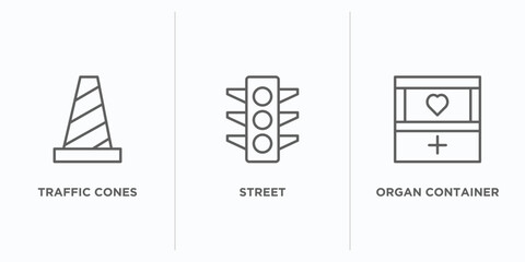 signaling outline icons set. thin line icons such as traffic cones, street, organ container vector. linear icon sheet can be used web and mobile