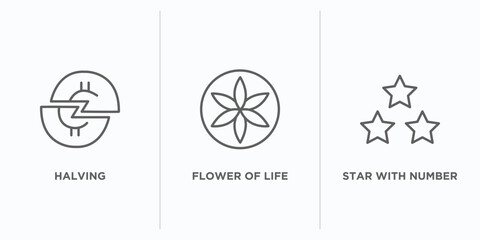 shapes outline icons set. thin line icons such as halving, flower of life, star with number three vector. linear icon sheet can be used web and mobile