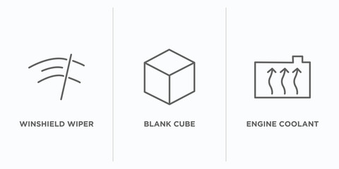 shapes outline icons set. thin line icons such as winshield wiper, blank cube, engine coolant vector. linear icon sheet can be used web and mobile