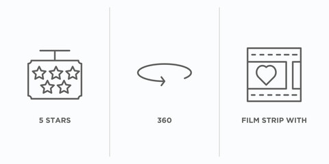 shapes outline icons set. thin line icons such as 5 stars, 360, film strip with heart vector. linear icon sheet can be used web and mobile