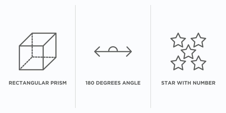 shapes outline icons set. thin line icons such as rectangular prism, 180 degrees angle, star with number five vector. linear icon sheet can be used web and mobile
