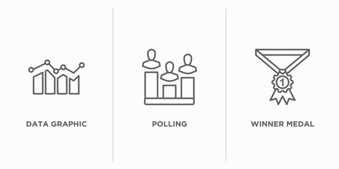 seo and web outline icons set. thin line icons such as data graphic, polling, winner medal vector. linear icon sheet can be used web and mobile