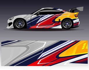 Car wrap design vector. Graphic abstract stripe racing background kit designs for wrap vehicle  race car  rally  adventure and livery