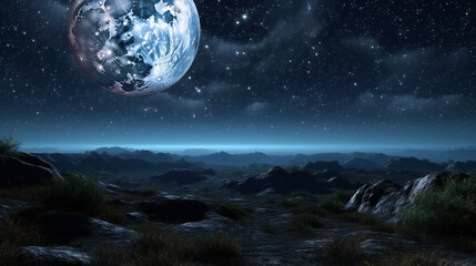 Starry night on a big full moon, abstract, planetarium