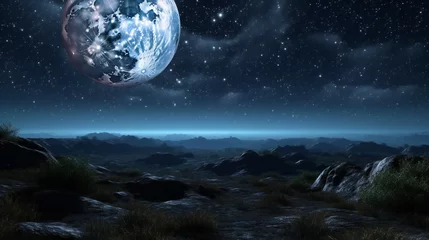 Photo sur Plexiglas Pleine Lune arbre Starry night on a big full moon, abstract, planetarium