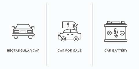 mechanicons outline icons set. thin line icons such as rectangular car front, car for sale, car battery vector. linear icon sheet can be used web and mobile