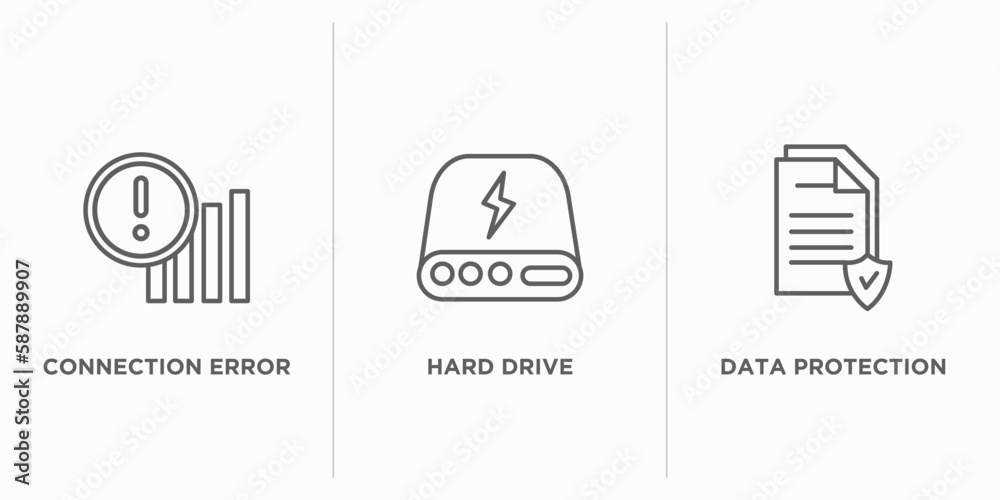 Poster internet security outline icons set. thin line icons such as connection error, hard drive, data prot