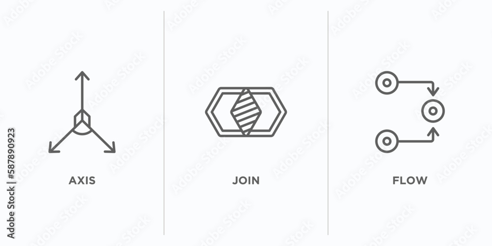 Poster geometry outline icons set. thin line icons such as axis, join, flow vector. linear icon sheet can b