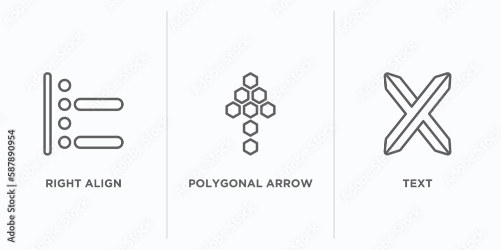 Poster geometry outline icons set. thin line icons such as right align, polygonal arrow up, text vector. li