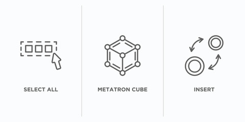 geometry outline icons set. thin line icons such as select all, metatron cube, insert vector. linear icon sheet can be used web and mobile