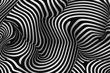 Illustration of an abstract black and white background with flowing wavy lines. Generative AI