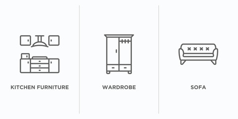 furniture outline icons set. thin line icons such as kitchen furniture, wardrobe, sofa vector. linear icon sheet can be used web and mobile