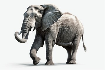 majestic elephant standing proudly on a white background with its trunk raised. Generative AI - obrazy, fototapety, plakaty