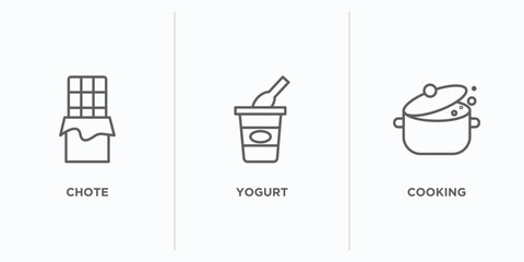 fast food outline icons set. thin line icons such as chote, yogurt, cooking vector. linear icon sheet can be used web and mobile