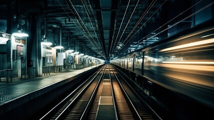 Fototapeta na wymiar Photo of an empty train station created with Generative AI technology