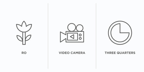 electronic stuff fill outline icons set. thin line icons such as ro, video camera, three quarters vector. linear icon sheet can be used web and mobile