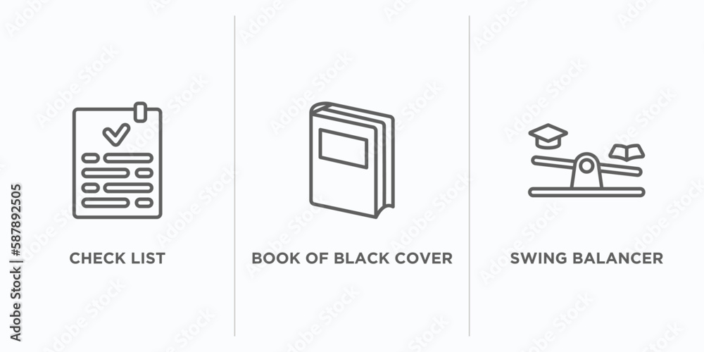 Wall mural education outline icons set. thin line icons such as check list, book of black cover, swing balancer vector. linear icon sheet can be used web and mobile