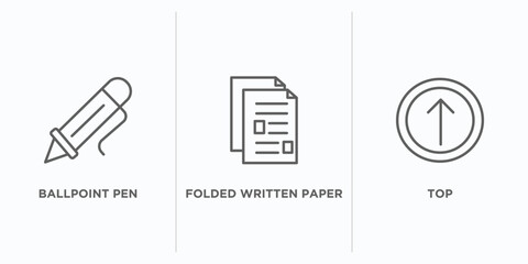 education outline icons set. thin line icons such as ballpoint pen, folded written paper, top vector. linear icon sheet can be used web and mobile