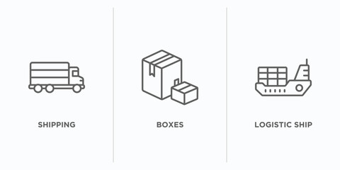 delivery and logistic outline icons set. thin line icons such as shipping, boxes, logistic ship vector. linear icon sheet can be used web and mobile