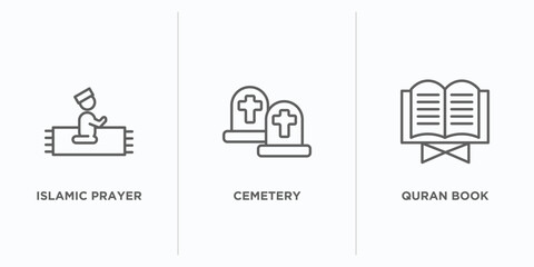 cultures outline icons set. thin line icons such as islamic prayer, cemetery, quran book vector. linear icon sheet can be used web and mobile