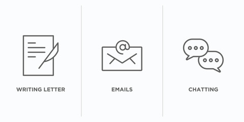 communication outline icons set. thin line icons such as writing letter, emails, chatting vector. linear icon sheet can be used web and mobile