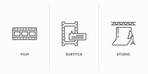 cinema outline icons set. thin line icons such as film, subtitle, studio vector. linear icon sheet can be used web and mobile