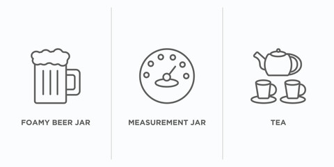 bistro and restaurant outline icons set. thin line icons such as foamy beer jar, measurement jar, tea vector. linear icon sheet can be used web and mobile
