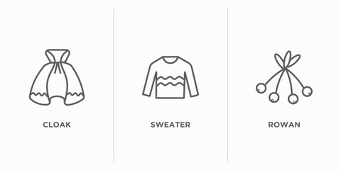 autumn outline icons set. thin line icons such as cloak, sweater, rowan vector. linear icon sheet can be used web and mobile