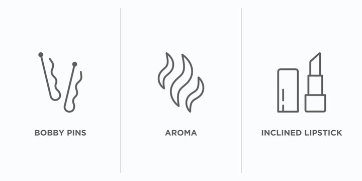 beauty outline icons set. thin line icons such as bobby pins, aroma, inclined lipstick vector. linear icon sheet can be used web and mobile