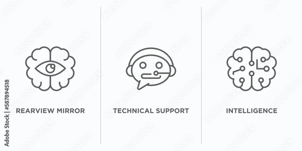 Poster artificial intelligence outline icons set. thin line icons such as rearview mirror, technical suppor