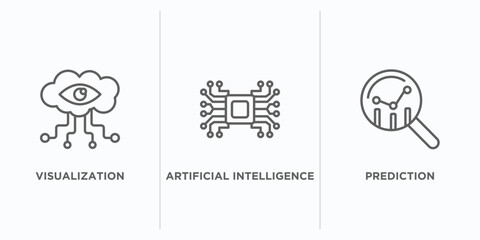 artificial intelligence outline icons set. thin line icons such as visualization, artificial intelligence, prediction vector. linear icon sheet can be used web and mobile