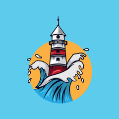 Lighthouse beach with a wave vector Illustration