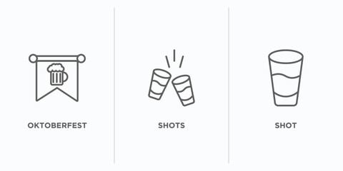 alcohol outline icons set. thin line icons such as oktoberfest, shots, shot vector. linear icon sheet can be used web and mobile