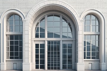 grand white brick building with elegant arched windows. Generative AI