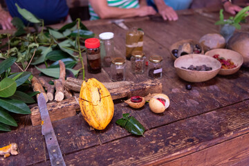 Natural wholesome beans and herbs on the table. Beans of spices for seasoning and flavouring.