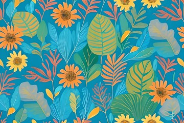 Fototapeta na wymiar seamless floral pattern, seamless floral pattern, seamless pattern with leaves, seamless floral pattern, Modern colorful tropical floral pattern. Cute botanical abstract contemporary seamless pattern.