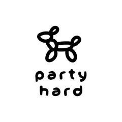 Party Hard Balloon Dog Puppy Celebration Illustration Icon Fun Cute Playful Motivation Black On Clear Background