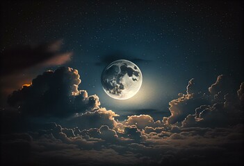 Obraz na płótnie Canvas Night sky. Dawn sky with moon and stars. Evening sky. Generative AI