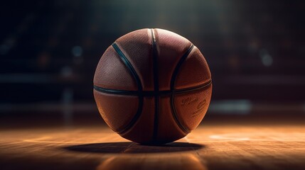 This is a close-up shot of a basketball spinning on a basketball court. The camera angle is low and provides an immersive view of the ball as it rotates on the court's surface. The dimpled texture of 