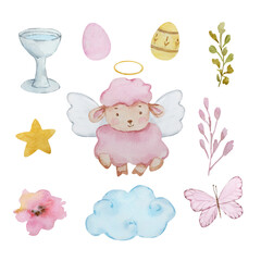 Watercolor easter set baby angels for spring design